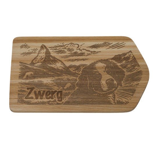 Schneidebrett – „Zwerg“ mit Matterhorn & Berner Sennenhund