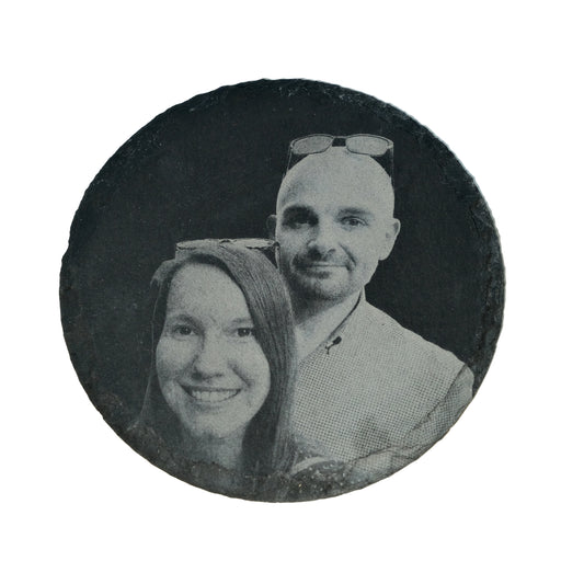 Individuell lasergravierter Schieferuntersetzer mit Foto