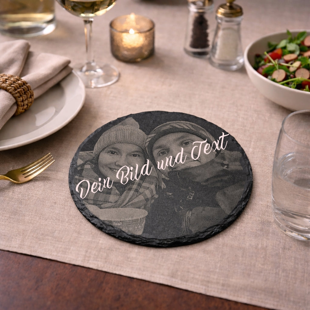 Dessous de verre en ardoise avec photo gravée, fabriqués individuellement selon votre modèle