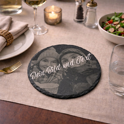 Dessous de verre en ardoise avec photo gravée, fabriqués individuellement selon votre modèle