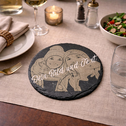 Dessous de verre en ardoise avec photo gravée, fabriqués individuellement selon votre modèle